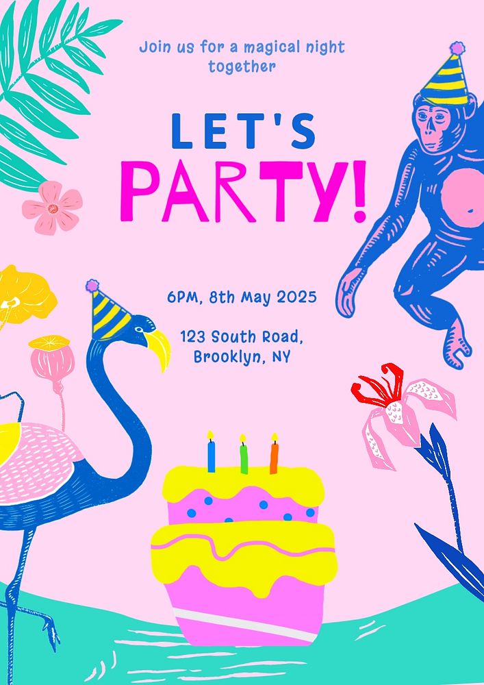 Let's party poster template, editable text and design