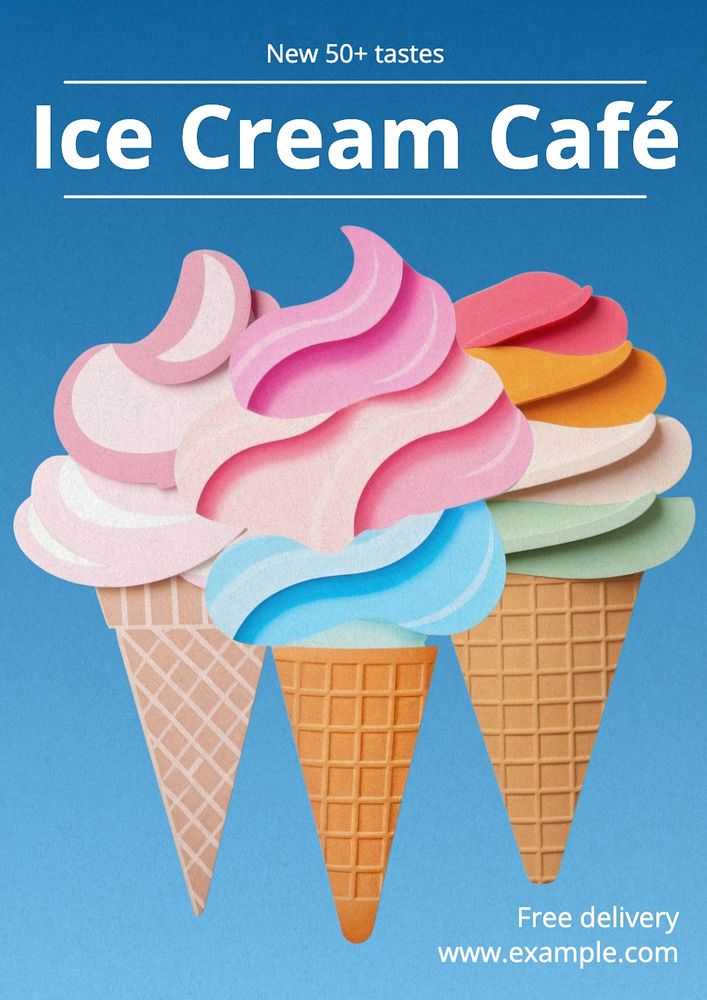 Ice cream cafe poster template, editable text and design