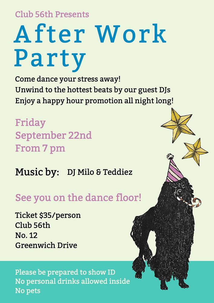 After work party poster template, editable text and design