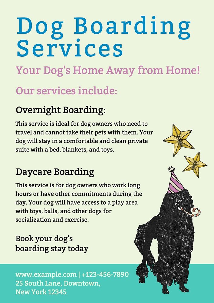 Dog boarding services poster template, editable text and design