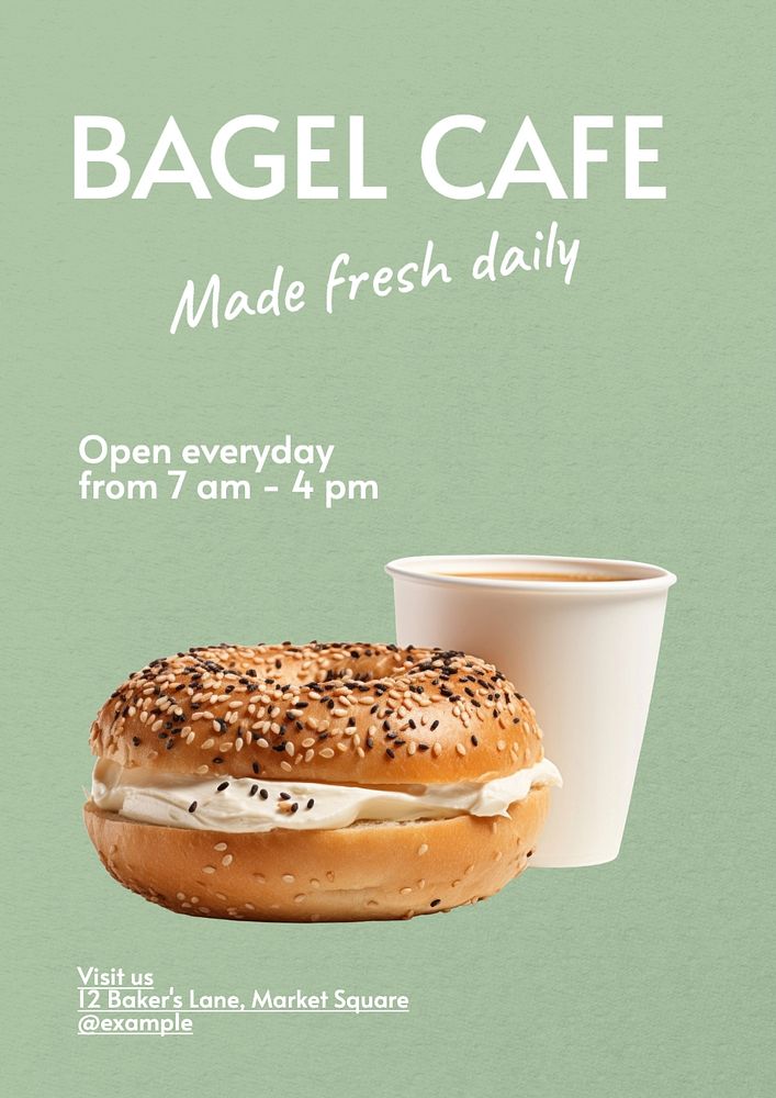 Bagel cafe poster template, editable text and design