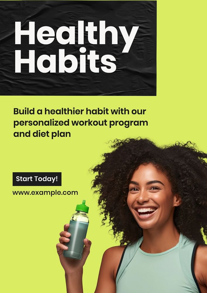 Healthy habits poster template, editable text and design