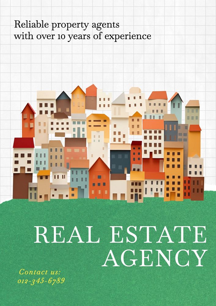 Real estate agency poster template, editable text and design