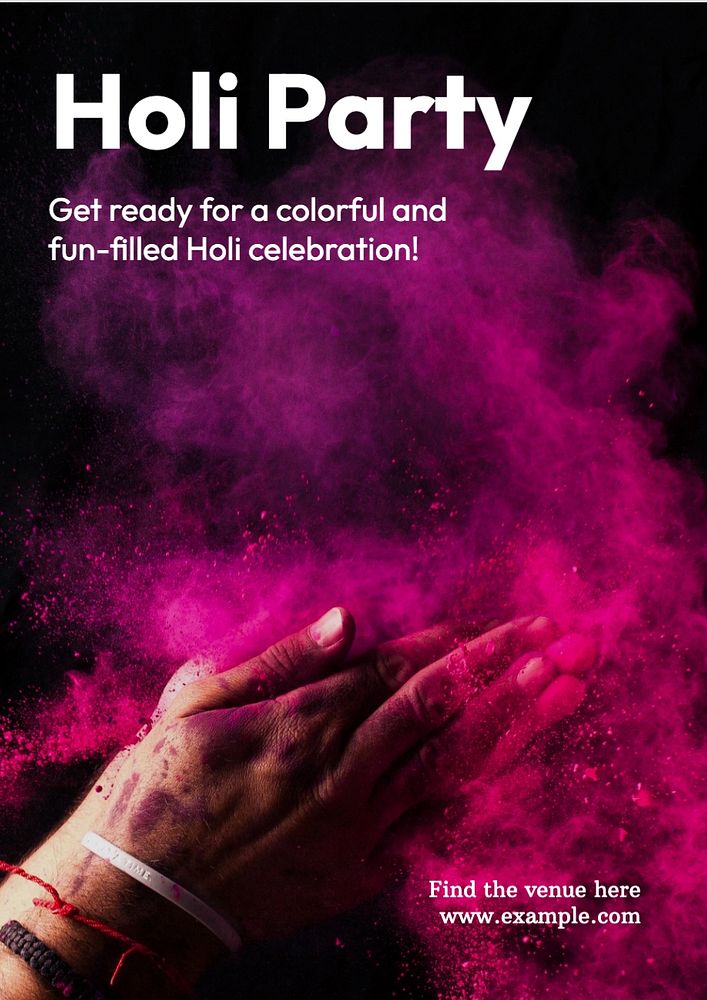 Holi party poster template, editable text and design