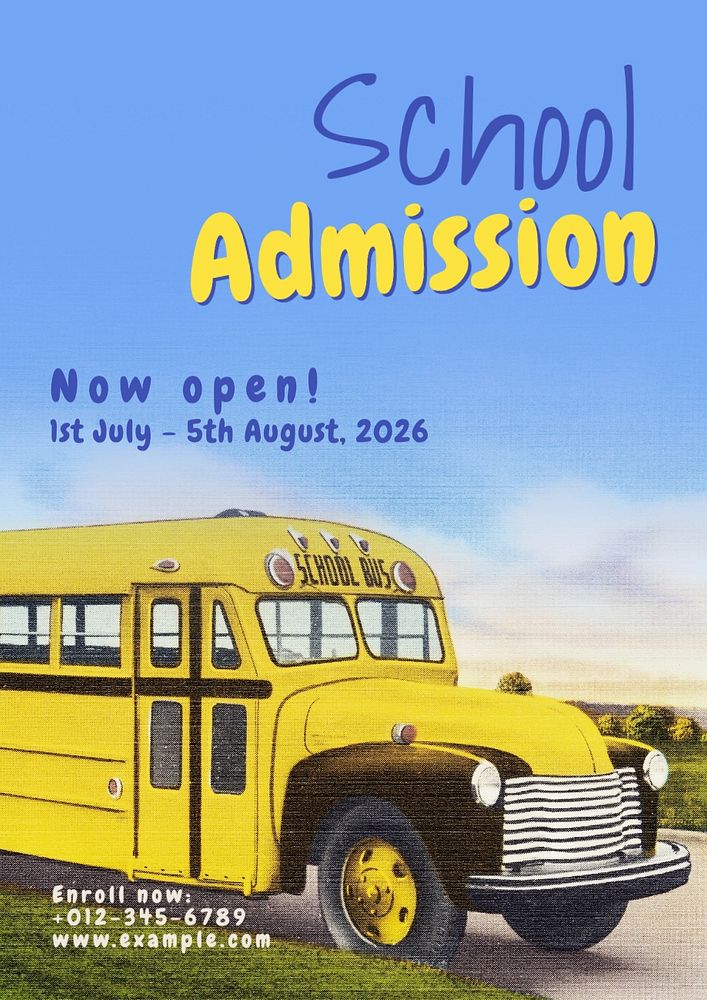 School admission poster template, editable text and design