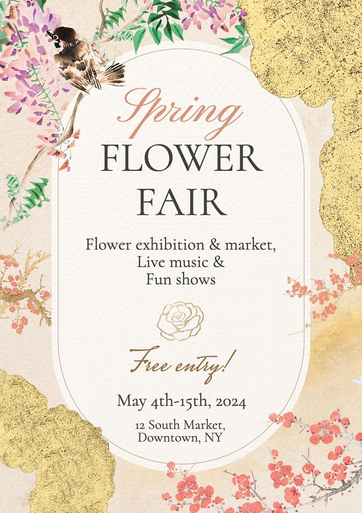 Spring flower fair poster template, editable design