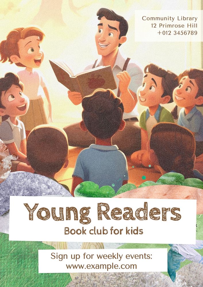 Young readers  poster template, editable text and design