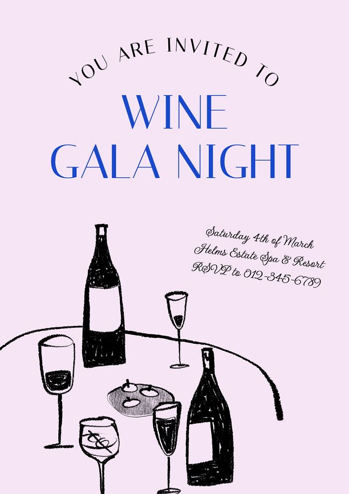 Wine gala night poster template, editable text and design