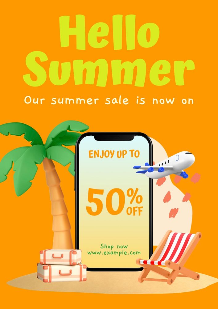 Summer sale poster template, editable text and design