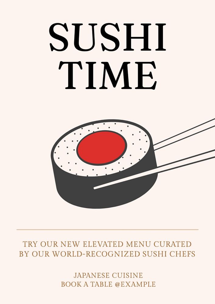 Sushi time poster template, editable text and design