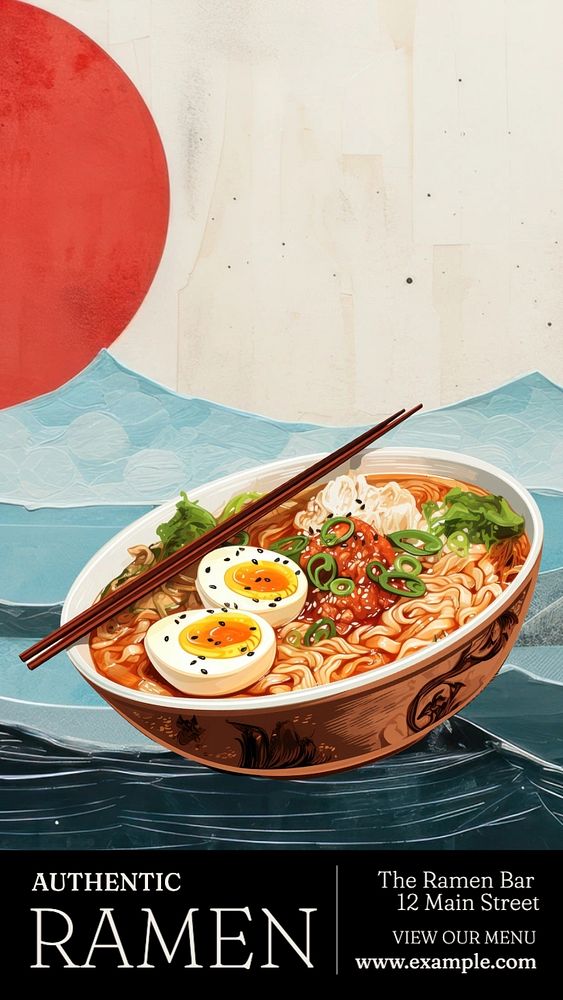 Authentic ramen  Instagram story template, editable text