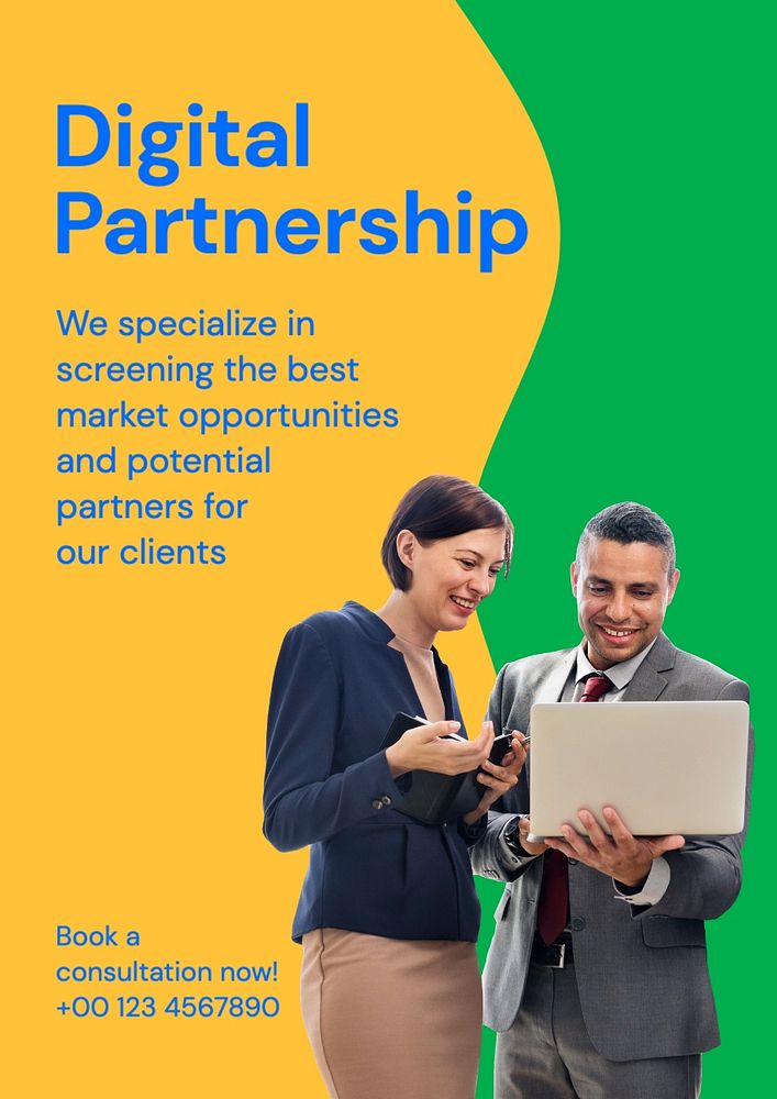 Digital partnership poster template, editable text and design