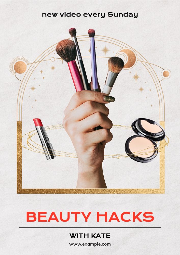 Beauty hacks poster template, editable text and design