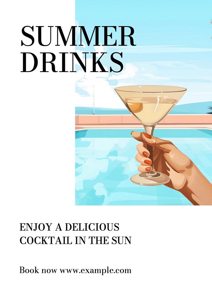 Summer drinks poster template, editable text and design