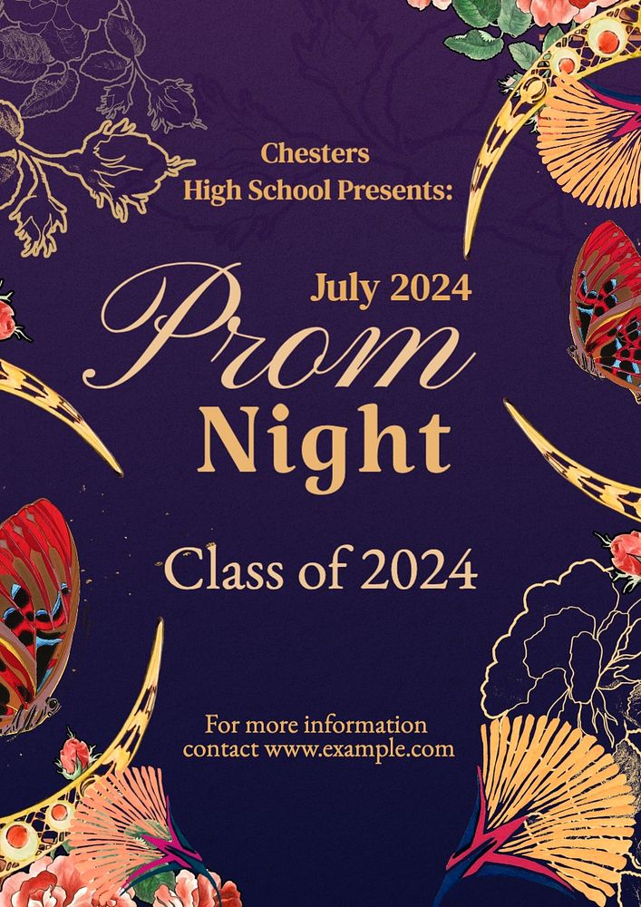 Prom night poster template, editable text and design