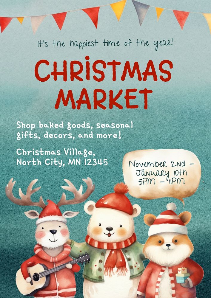 Christmas market poster template, editable text and design