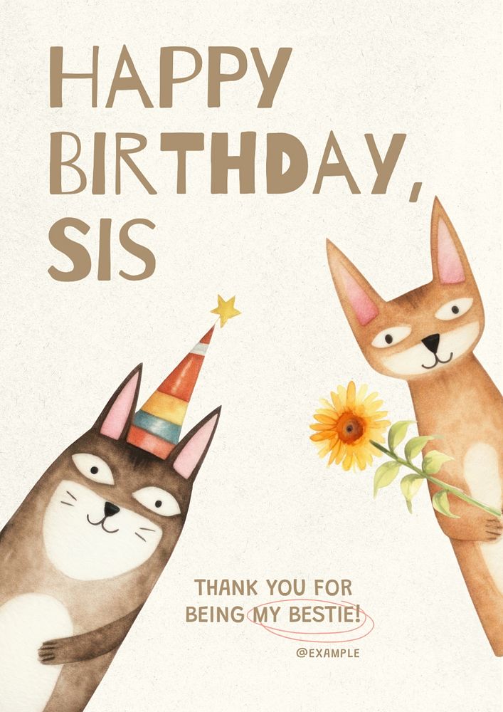 Happy birthday sister  poster template, editable text and design