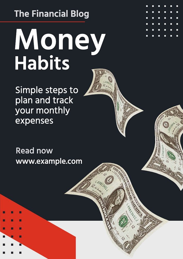 Money habits poster template, editable text and design