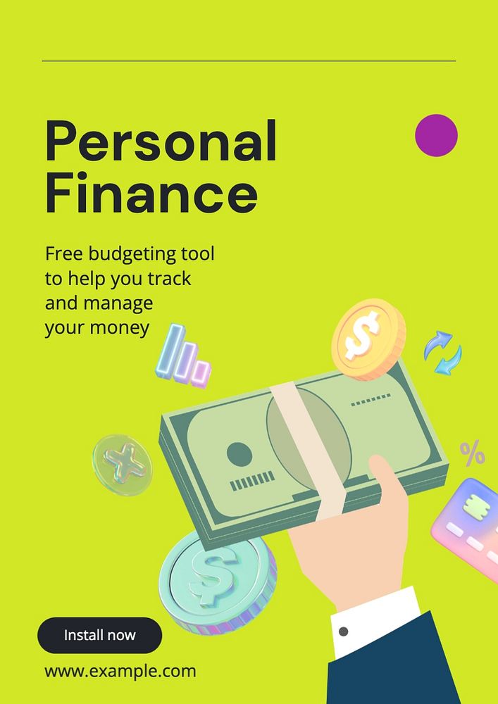 Personal finance poster template, editable text and design