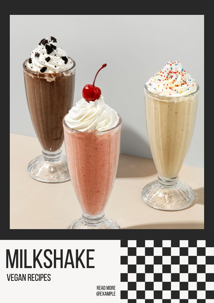 Vegan milkshake poster template, editable text and design