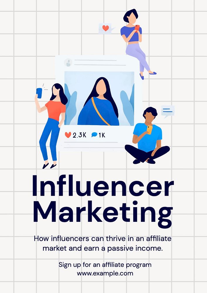 Influencer marketing poster template, editable text and design