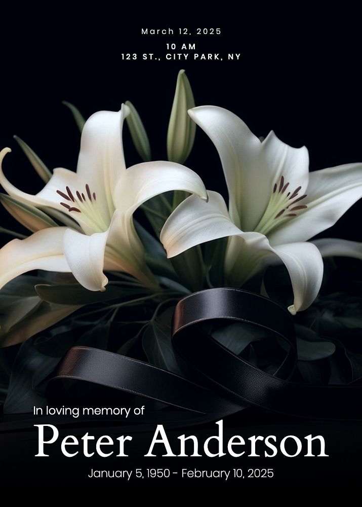 Funeral card template, editable text and design