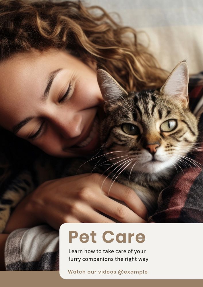 Pet care tutorials poster template, editable text and design