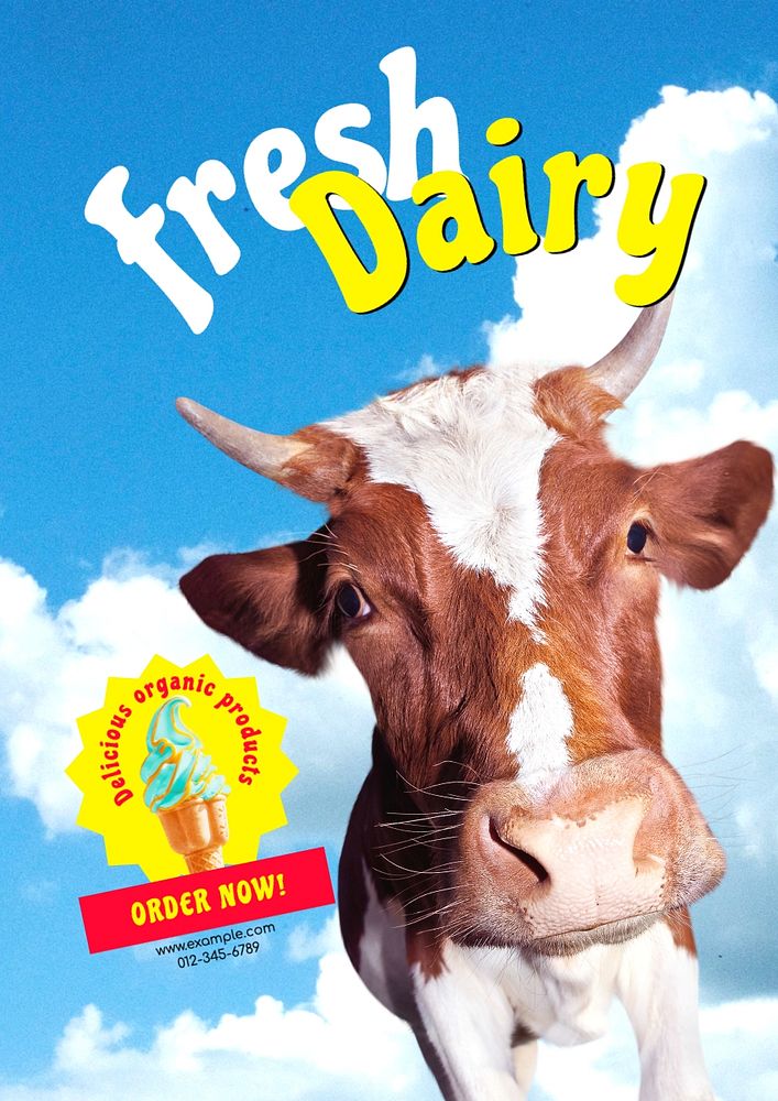 Fresh dairy poster template, editable text and design