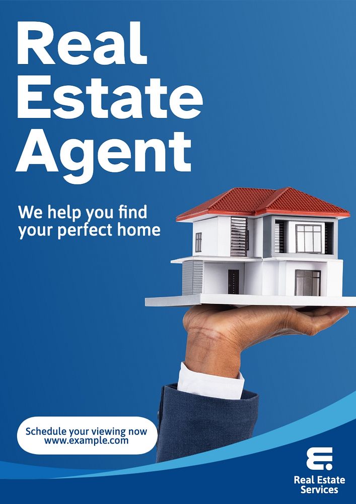 Real estate agent poster template, editable text and design