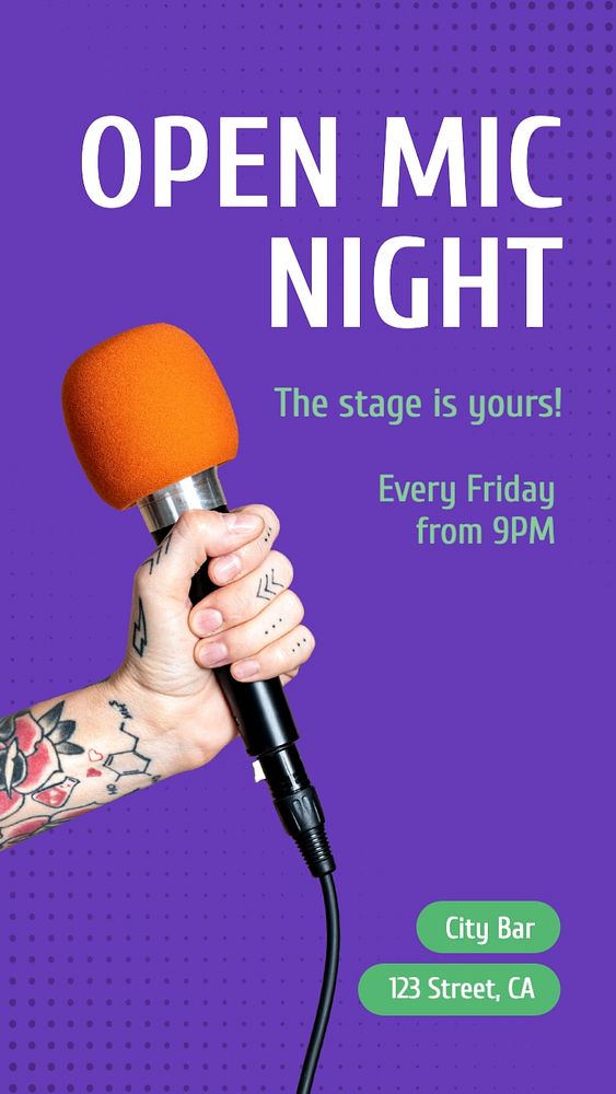 Open mic night Instagram story template, editable text