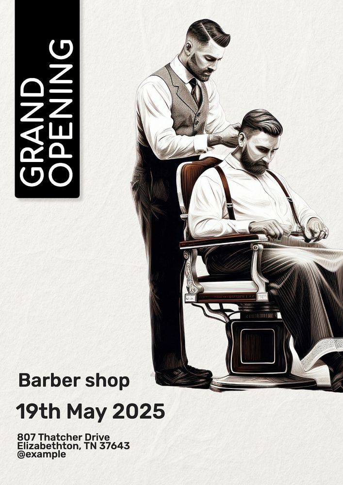 Barber grand opening poster template, editable text and design