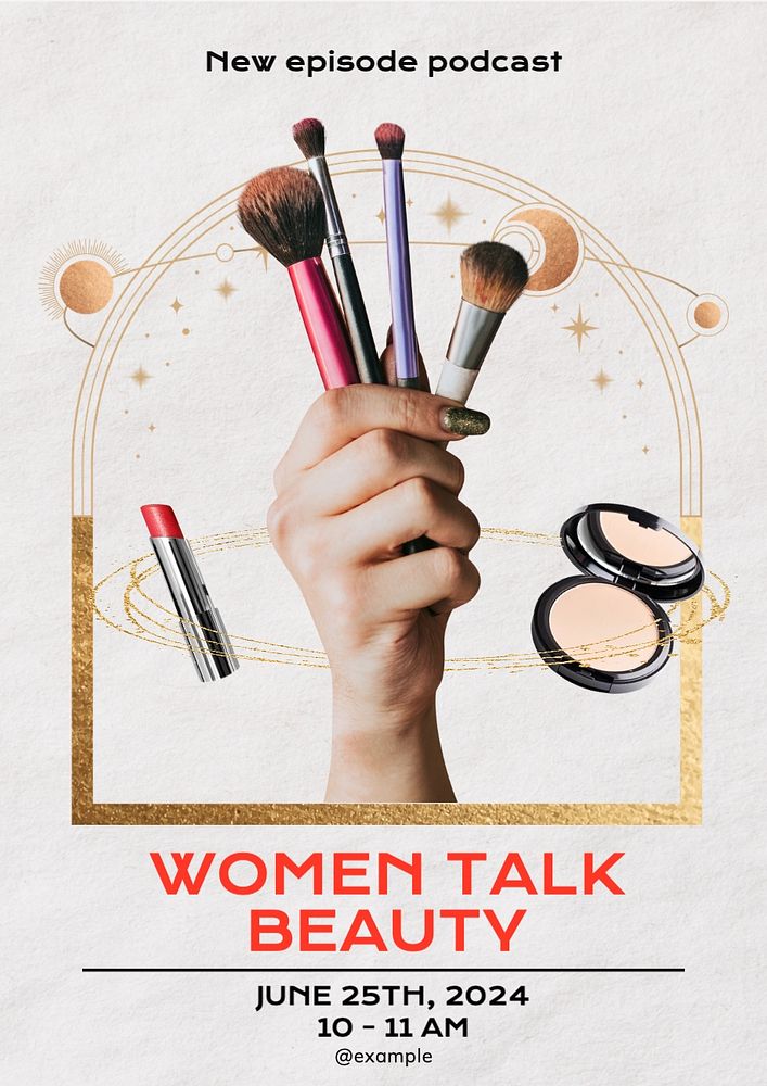 Women's beauty podcast poster template, editable text and design