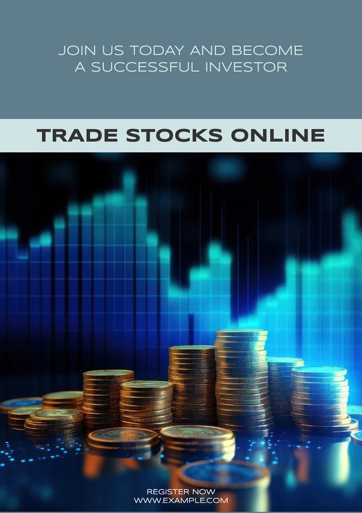 Trade stocks online poster template, editable text and design