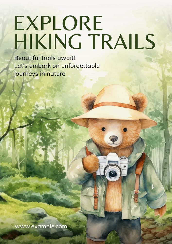 Hiking trails poster template, editable text and design