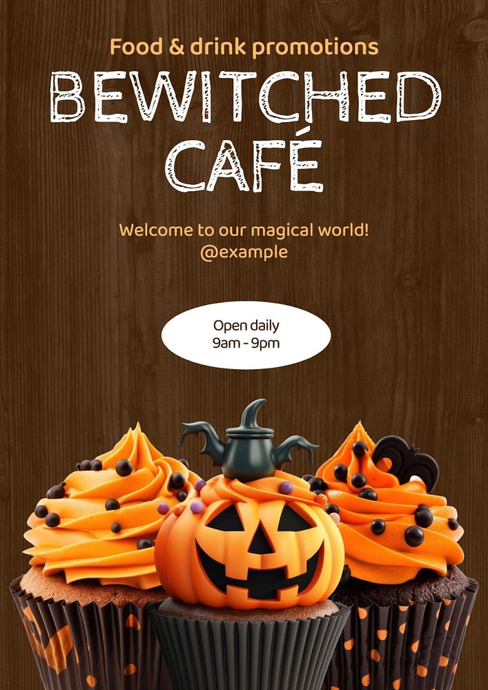 Bewitched cafe poster template, editable text and design