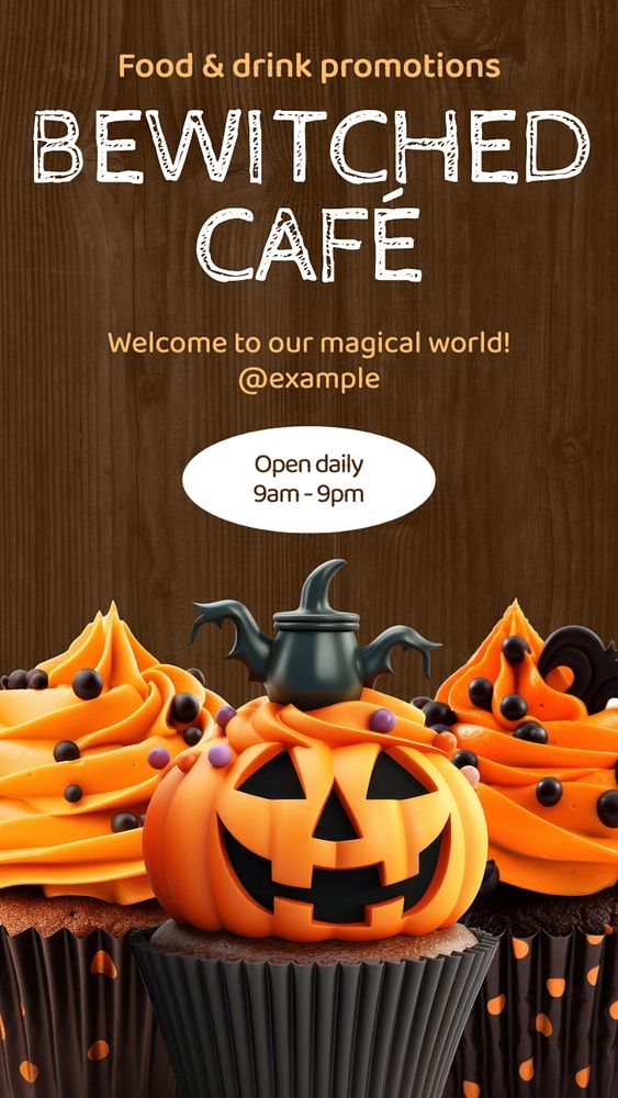 Bewitched cafe Instagram story template, editable text