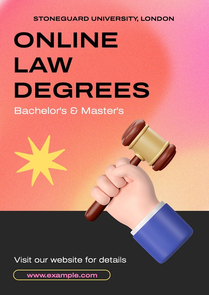 University law degrees poster template, editable text and design