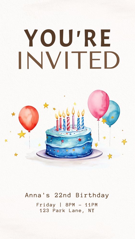 Birthday party Instagram story template, editable text