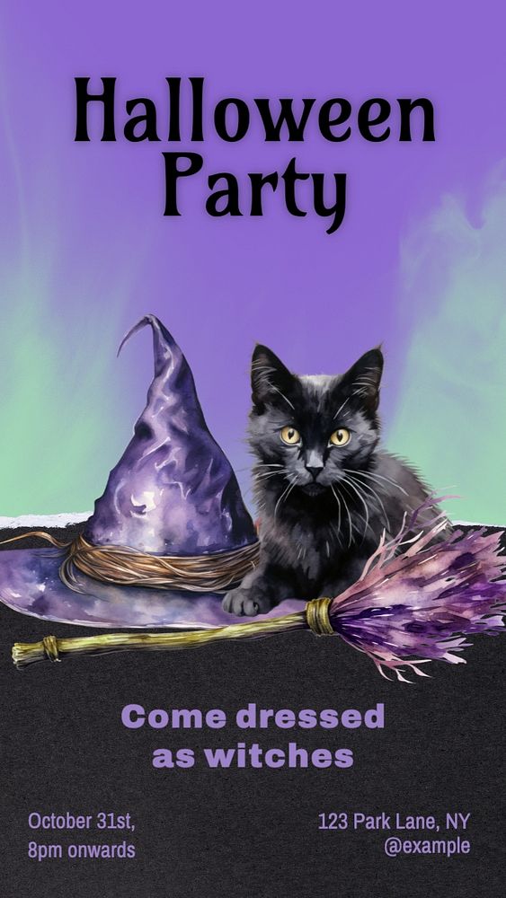 Halloween party witches Instagram story template, editable text