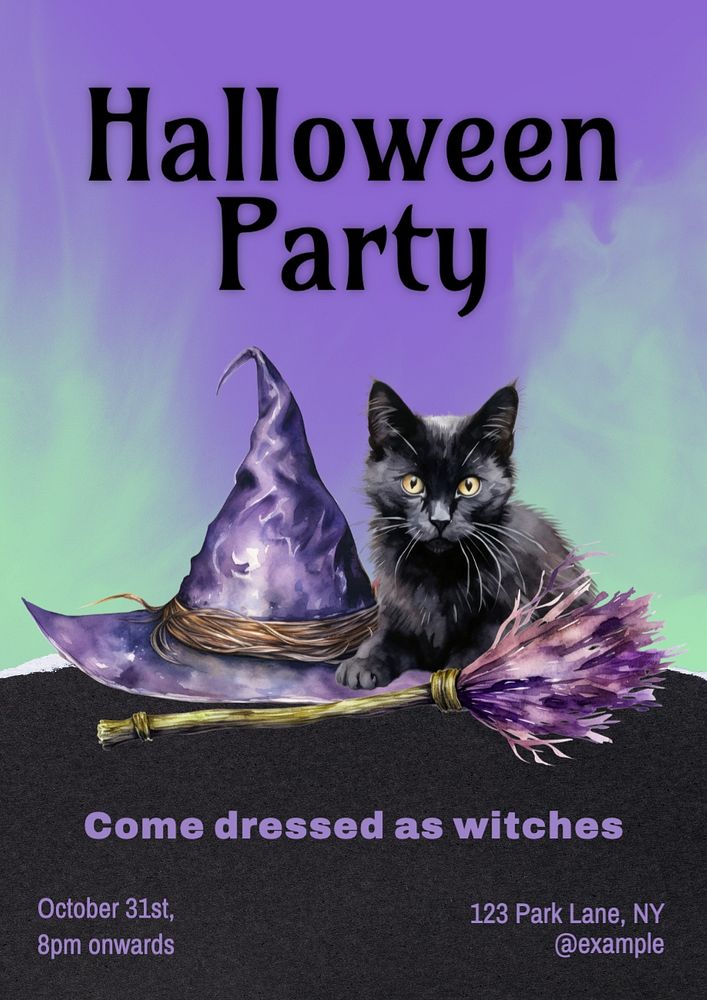 Halloween party witches poster template, editable text and design