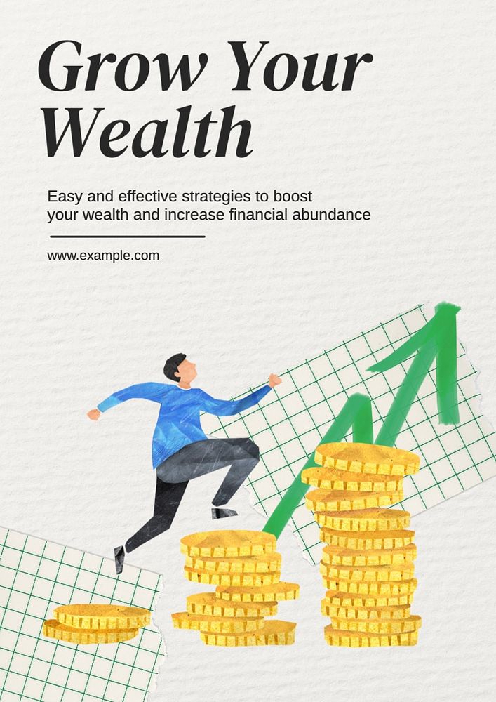 Grow your wealth poster template, editable text and design