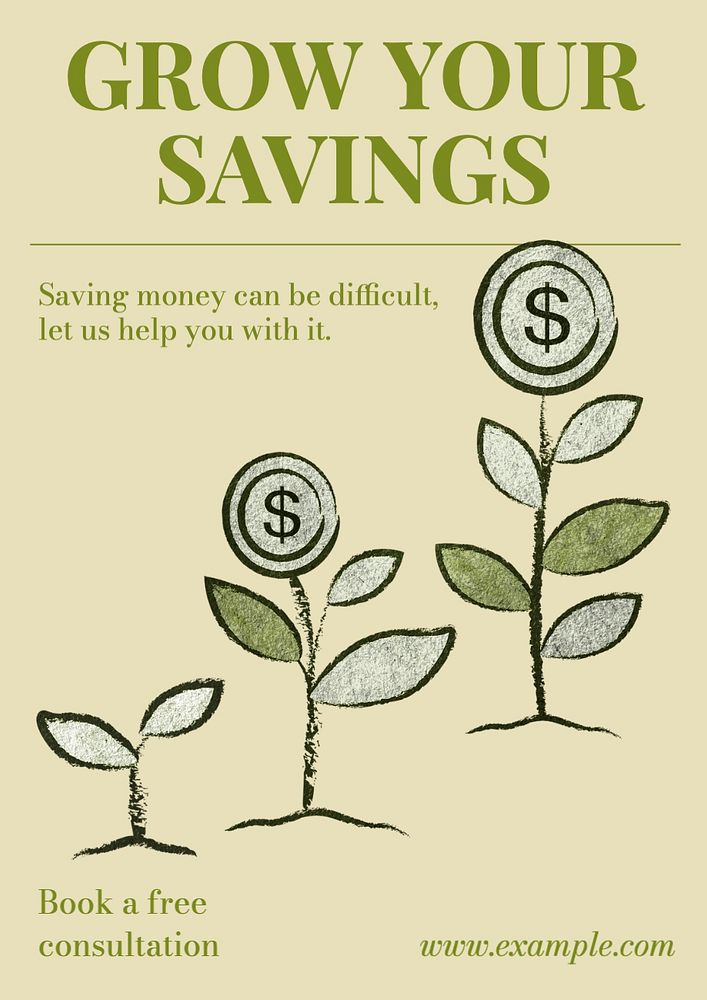 Grow your savings poster template, editable text and design