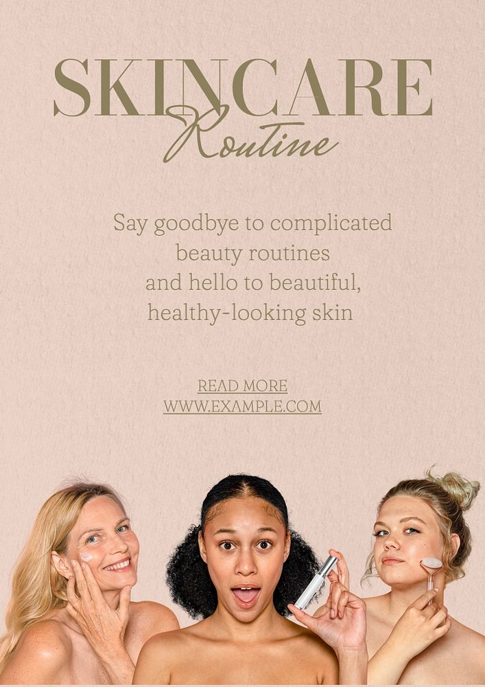 Skincare routine poster template, editable text and design