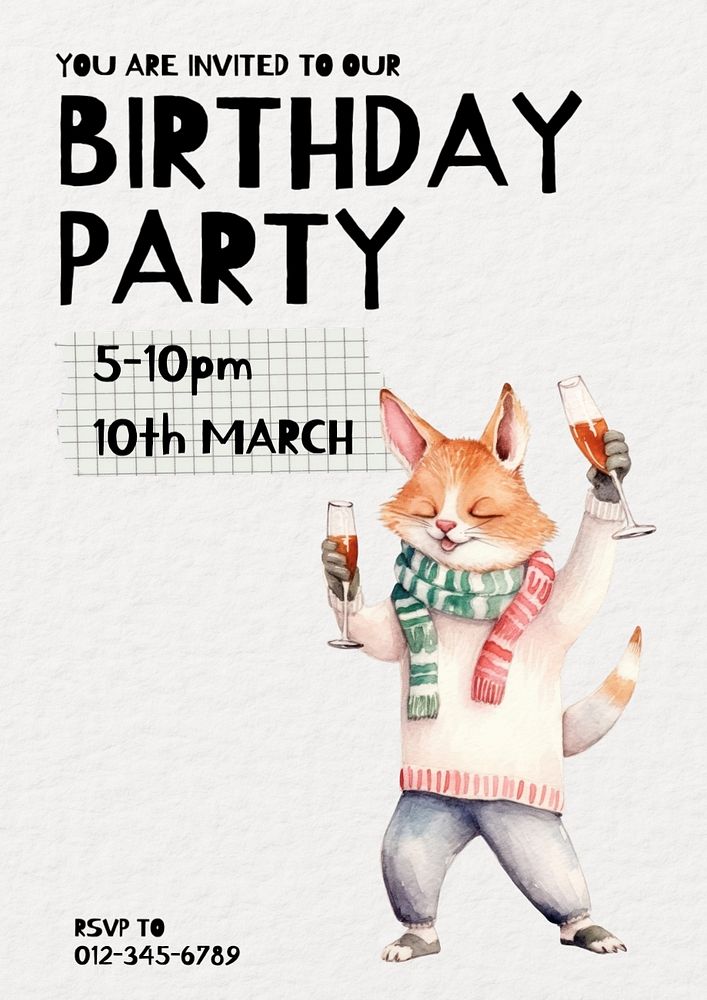 Birthday party poster template, editable text and design