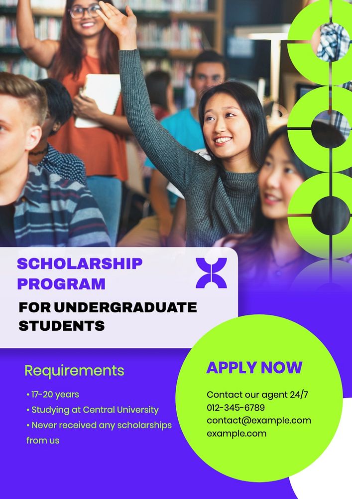 Scholarship program poster template, editable text and design