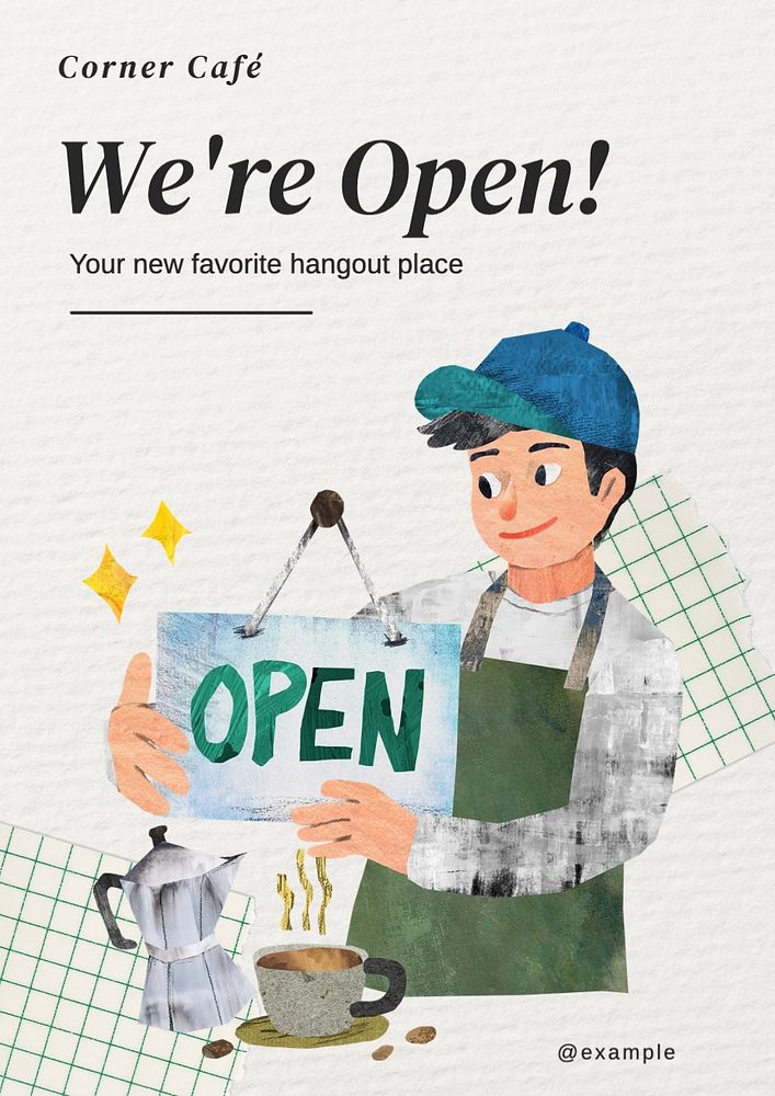 We're open poster template, editable text and design