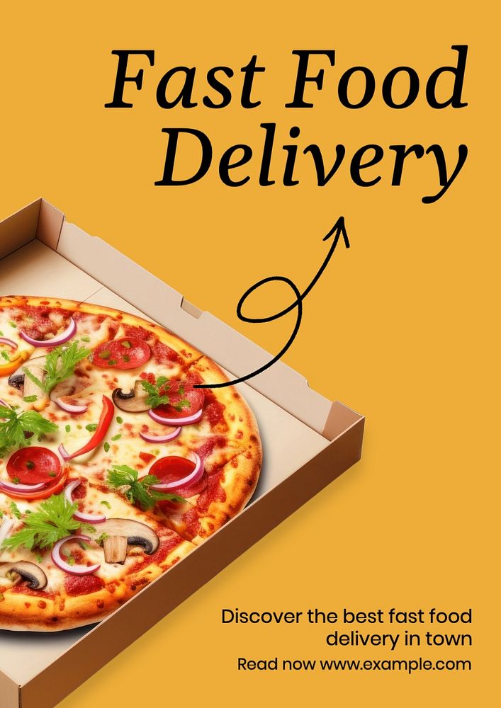 Fast food delivery poster template, editable text and design