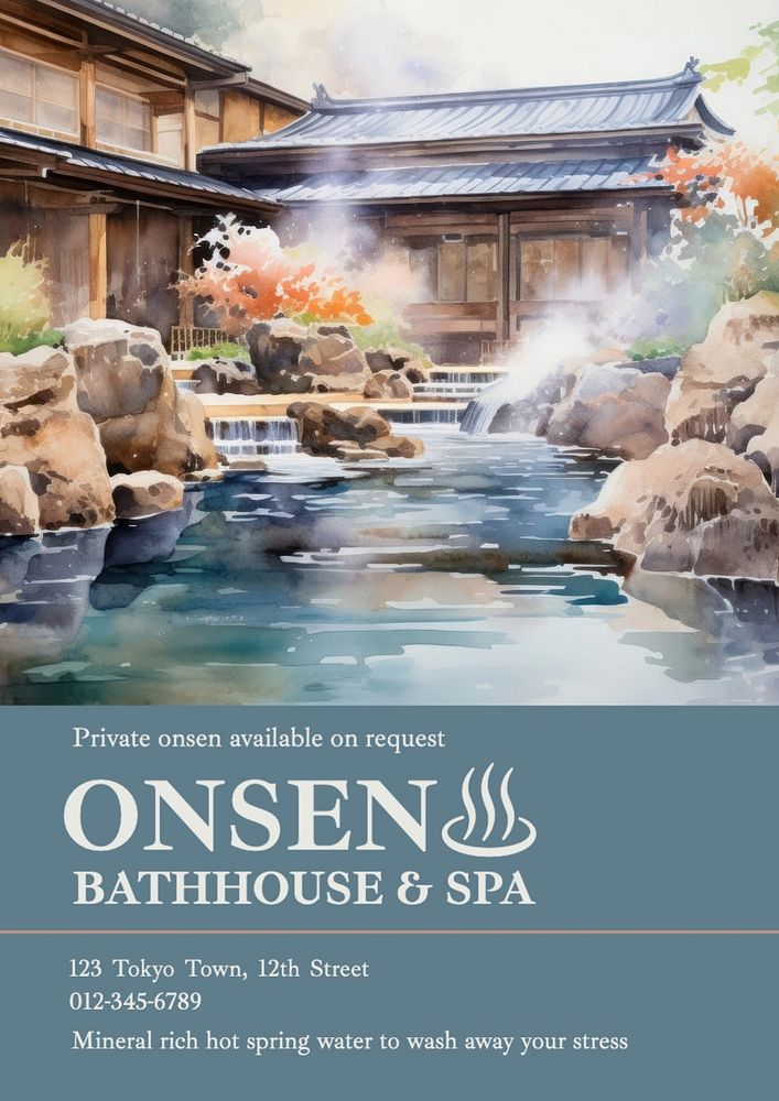 Onsen wellness ad poster template, editable text and design