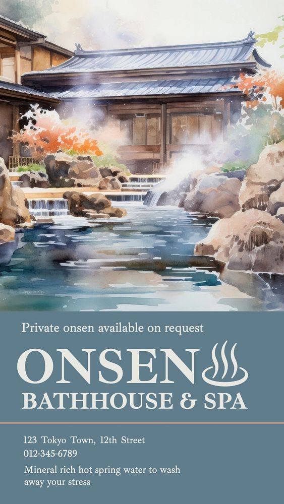 Onsen wellness ad Instagram story template, editable text