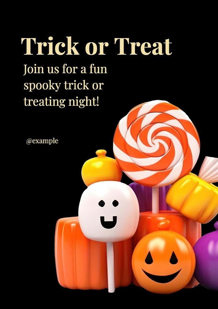 Trick or treat poster template, editable text and design